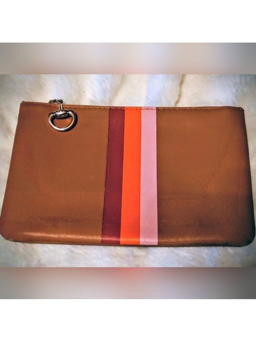 Ipsy Cosmetic Bag Brown with Striped Accents